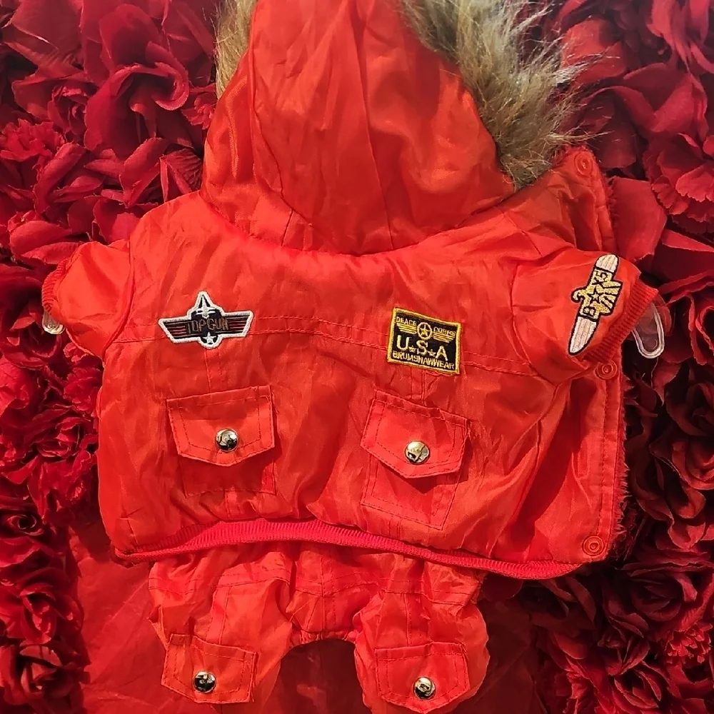 Red Dog Top Gun Fleece Lined Jacket with Patches Size Medium